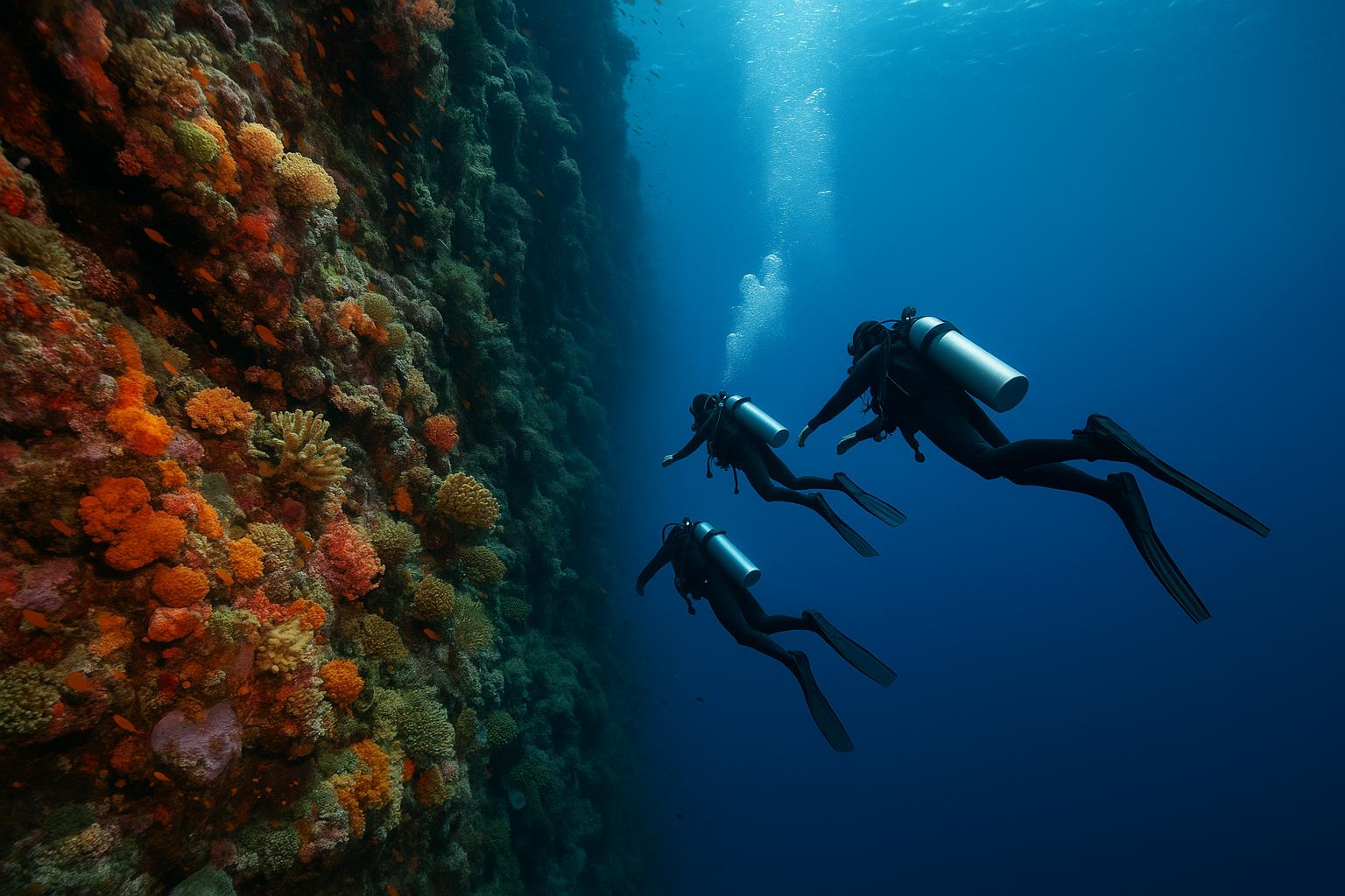 Diving among coral pinnacles in the Visayas